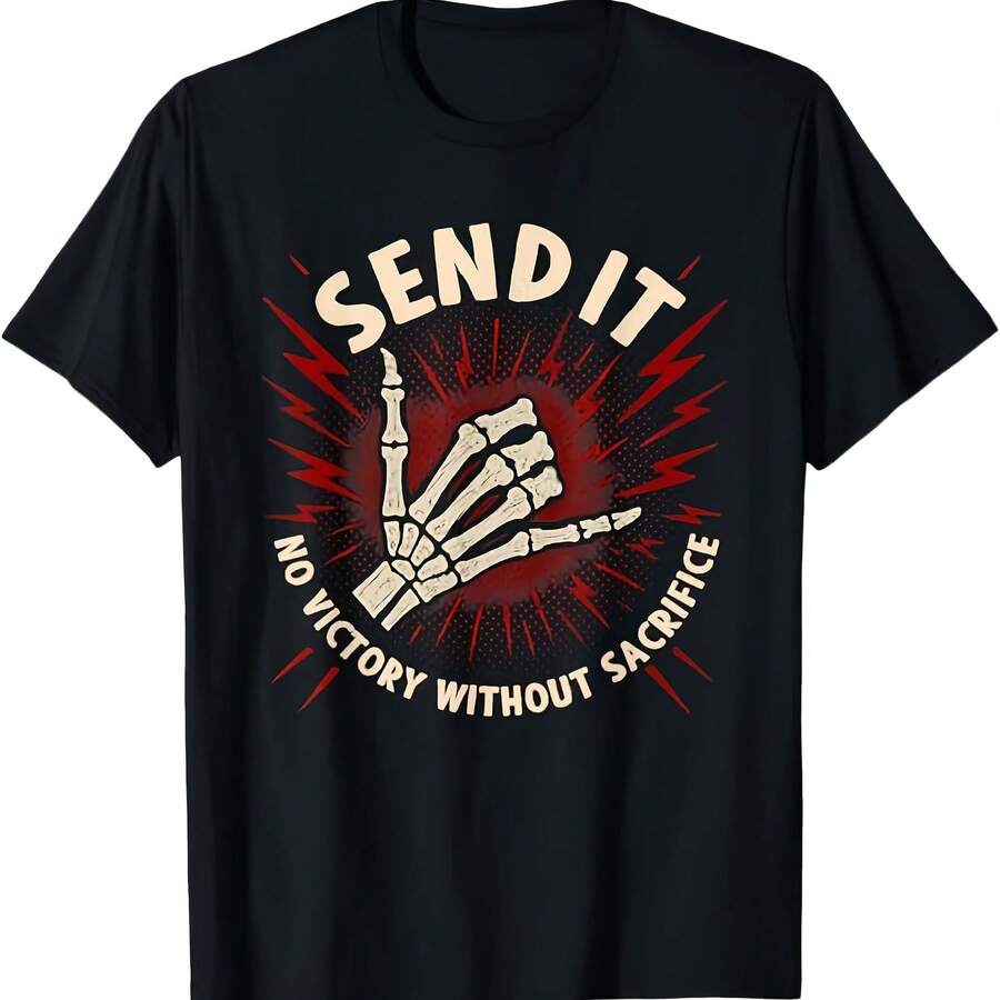 NOVO! Camiseta Send It No Victory Without Sacrifice Skeleton D Yoyo P-3XL- - 黑色3 - 查看 1
