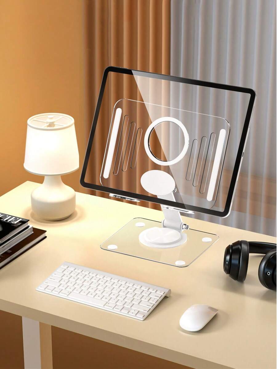 Rotatable Dual Folding Device Stand – Fully Adjustable Foldable Desktop Holder Cradle Dock | Versatile Tablet & Phone Stand With Thick, Stable Base | Foldable Design For Home & Office Use | Compatible With Tablets (Including IPad Series), Phones, And Switch | Practical Desk Accessory For Easy Viewing & Stable Placement - màu đen - Xem 1