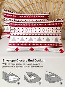 3 pièces/Set Ensemble de housse de couette avec imprimé sapin de Noël et renne de Noël (1 housse de couette et 2 taies d'oreiller). Ensemble de literie doux et agréable pour la peau, pour toutes les saisons. Cadeau de Noël