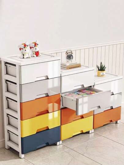 1pc Multi-Layer Drawer Storage Rack, Multi-Functional Storage Cabinet, Movable With Pulleys, Plastic Material, Used For Toy Storage, Home Storage Box, Bedside Table, Living Room Decoration, Bedroom, Bathroom Storage, Kitchen Use