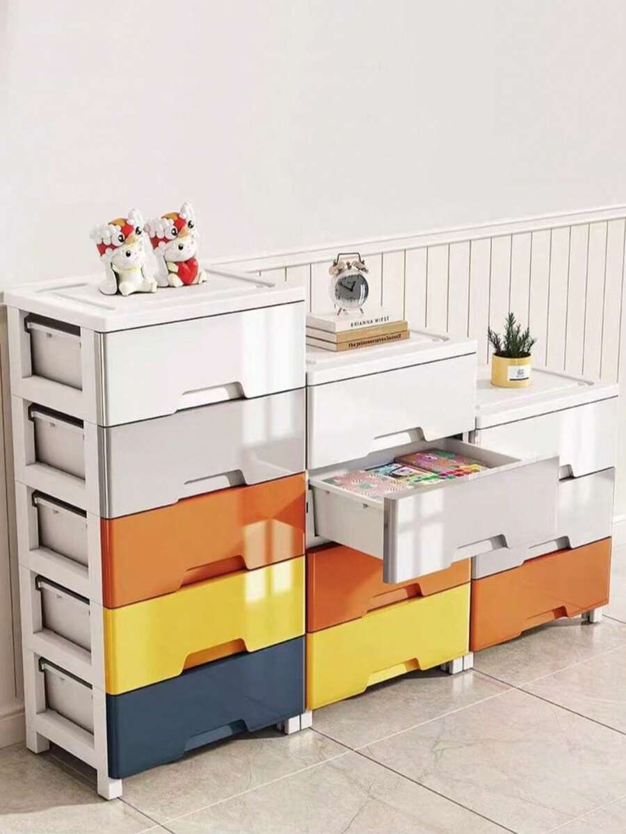 1pc Multi-Layer Drawer Storage Rack, Multi-Functional Storage Cabinet, Movable With Pulleys, Plastic Material, Used For Toy Storage, Home Storage Box, Bedside Table, Living Room Decoration, Bedroom, Bathroom Storage, Kitchen Use - Multicolor - View 1