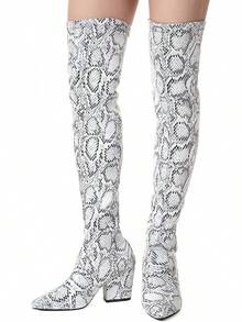 Women's Thigh High Block Heel Pointed Toe Stretch Over Knee Boots - Style - Rắn - Xem 6