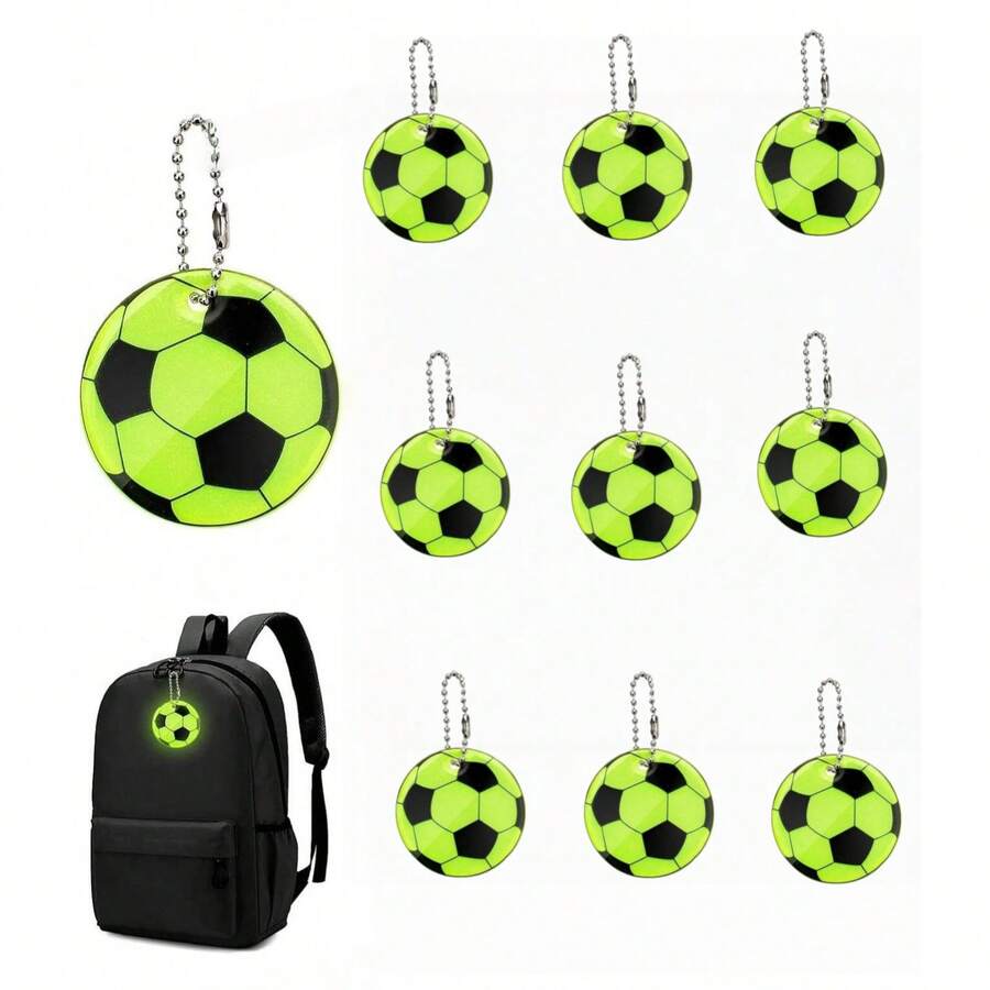 10 piezas Etiquetas de llavero de fútbol reflectantes por ambos lados | Colgante de llavero de mini fútbol, resistente al agua y duradero - Adecuado para mochilas, bicicletas, caminar y correr, perfecto para ocasiones festivas - Multicolor - Ver 1