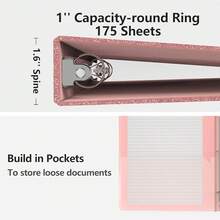 Carpeta de 3 anillos, organizador con purpurina de 1 pulgada, tamaño carta, 8.5 x 11 pulgadas, carpeta impermeable de moda, bonita para suministros escolares de oficina (oro rosa) - Oro rosa - Ver 10