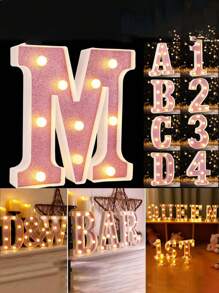 1pc Shiny Pink LED Letter Light, English Alphabet & Number Night Light, Battery Powered, Warm Glow, For Home Decor, Wall Decor, Kitchen Decor, Game Room Decor, Party Decor, Birthday Party, Outdoor Decor, Wedding Decor, Bedroom, Study, Graduation Party, Camping Decor
