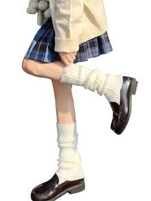 1 par de meias femininas de malha canelada com laço fofo, meias estilo bota formal, meias longas para festa - Multicolorido - Ver 1