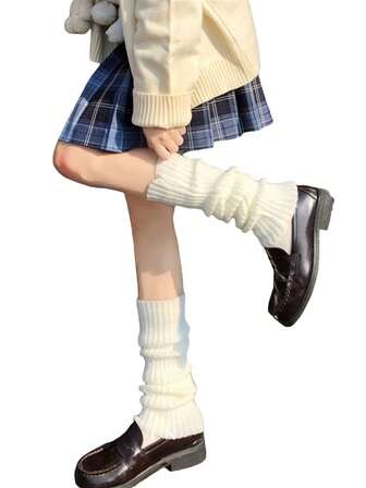 1 双女式罗纹针织暖腿袜可爱蝴蝶结学院风靴袜派对长绒袜