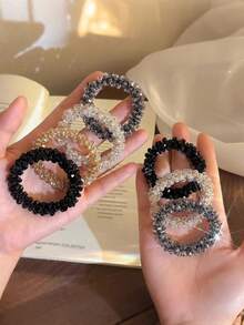 4/2/1 Pcs Set Crystal Rhinestone Hair Scrunchies, Shiny Elastic Hair Ties For Women/Girls, Suitable For Daily Wear, Office, Party, Date, Wedding, Low Allergy Non-Slip Hair Accessories Gift Box, Elegant Rhinestone Hair Scrunchies, Suitable For All Seasons (Spring, Summer, Autumn, Winter) Head Accessories - Multicolor - View 5