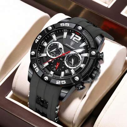  POEDAGAR 计时手表品牌豪华模拟石英运动男士手表硅胶防水日期时尚 0349 爸爸兄弟伙伴生日假期考试返校必备日本自动机芯 - 优质内置超长电池寿命街舞狩猎装备