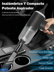 Aspiradora mini 6 en 1, alta potencia, súper succión, batería de litio recargable de ultra alta duración, aspiradora portátil imprescindible para vacaciones, veranos y viajes, aspiradoras para recolección de polvo, aspiración, inflado y otras funciones. - Negro - Ver 7