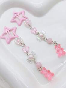 2 pezzi Fermagli per capelli a forma di stella a cinque punte rosa stile Y2K, orsetto caramella, stile fantasy da college, adatti come regalo per amici, fermagli a pinza, morsetti per capelli, fermagli per capelli