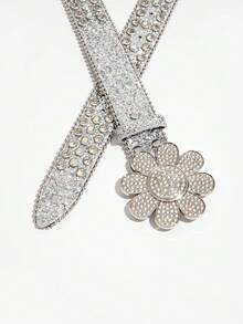 1条男士银色朋克摇滚Y2K铆钉彩色水钻向日葵扣腰带，百搭休闲秋冬配饰，适合青少年、青年、男士，休闲、户外、运动、度假、毕业礼物、生日、日常佩戴 - 銀色 - 查看 7