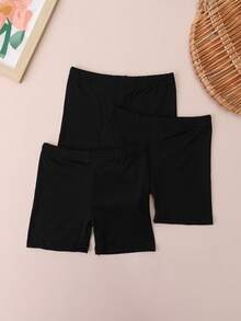 Set de 3 shorts básicos de unicolor de para niñas, leggings casuales para niñas pequeñas, esencial para todas las temporadas - Negro - Ver 3