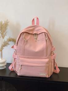 1个纯色休闲学院风双肩包，带笔记本电脑隔层，大容量学生背包，轻便旅行包，男女皆宜，非常适合日常使用、外出、上学和返校。