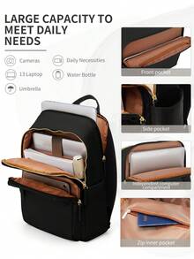 Laptop Backpack For Womens Fits 14/15 Inch Laptop, Fashion Waterproof Lightweight Book Bag For Travel Work Business Teacher Nurse Computer Bag With Computer Compartment, Stylish Ladies & Girls Backpacks Purse, Daypack School Backpack For Girls, - Black - View 2