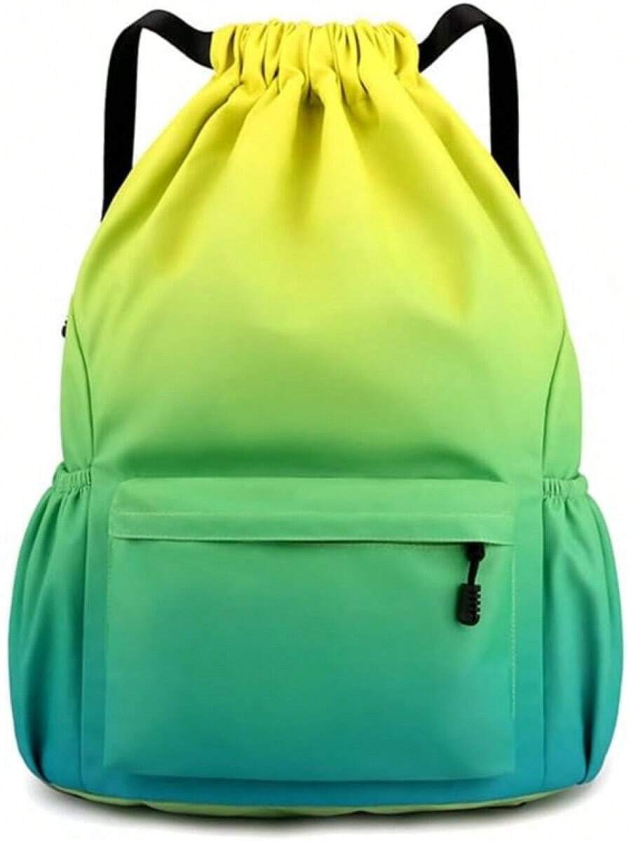 Drawstring Backpack Yoga Gym Bag,Waterproof Small Sackpack Sports Beach Backpack,Color Gradient Nylon Casual Backpack - 綠藍色 - 查看 1