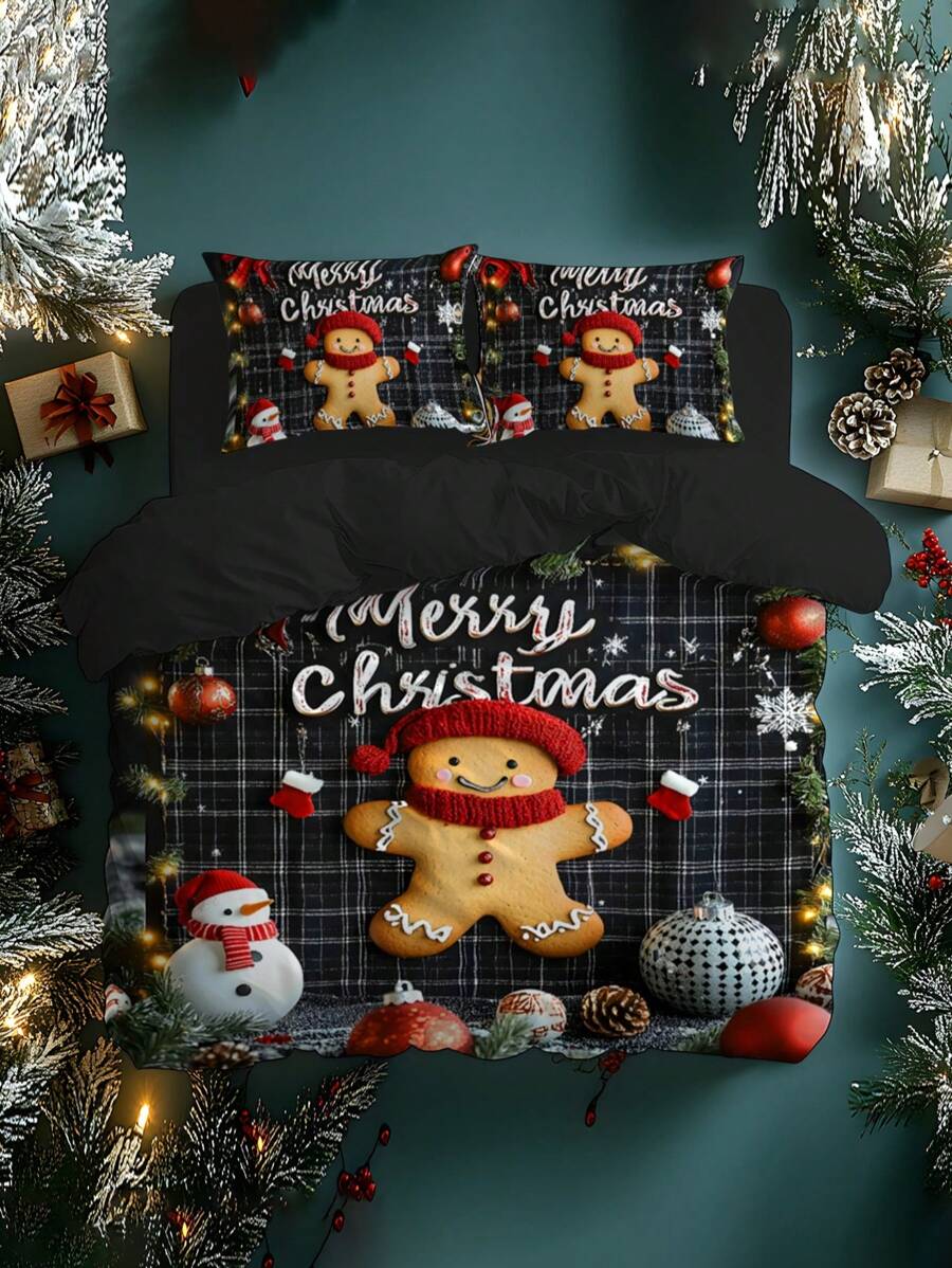 2/3pcs Christmas Bedding Set, Soft & Comfortable Duvet Cover Set With Digital Printing Of Santa Claus, Sleigh, Snowman, Bell, Reindeer, Pine Tree, Suitable For Bedroom, Guest Room, Dorm, Hotel