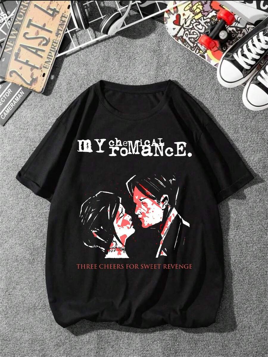 T-Shirt Rock Band Emo MyChemical Romance International Music Unisex 100% Cotton Be Creative Dreamy Streetwear Launch Shipping Today Plus Size - 黑色 - 查看 1