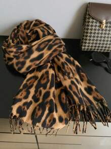 1pc Imitation Cashmere Thick Tassel Leopard Print Scarf, Fashionable Printed Warm Scarf, Windproof Autumn And Winter Shawl,Suitable For Daily Use In Autumn And Winter For Both Men And Women Women Winter Scarves