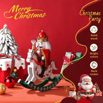 1 件胡桃夹子装饰小雕像，木制工艺品摇马胡桃夹子士兵木偶，家庭办公室圣诞礼物