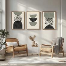 Juego de 3 pinturas en lienzo con obras enmarcadas, decoración de otoño para el hogar - Opciones de pared medieval moderna que incluyen marco de madera, arte de pared estilo bohemio, impresión de pared verde de San, decoración de pared verde, negro, beige, arte geométrico, decoración de pared para la sala de estar