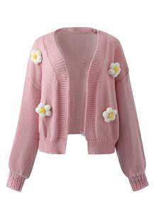 Autumn And Winter Crochet Flowers, Knitted Sweaters, Long Sleeved Sweaters, Women's Jackets, Casual And Elegant