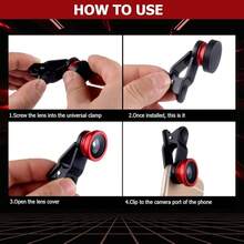 3 In 1 Phone Camera Lens Kit Camera Lens With Clip Fisheye Lens Wide Angle Lens And Macro Lens For Smartphones , Andorid (Red) - 紅色 - 查看 8