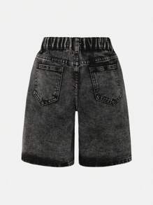 Teen Girl 20th Century Retro Vintage Washed Denim Cargo Pants With Pockets, Loose Fit Jeans Shorts/Long Pants - Medium Wash - View 2