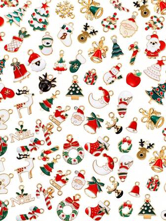 10g/50g Mini encantos navideños para hacer joyas DIY a granel, surtido de encantos de aleación dorada de Papá Noel, muñeco de nieve, reno para collares, pulseras, aretes, decoración navideña