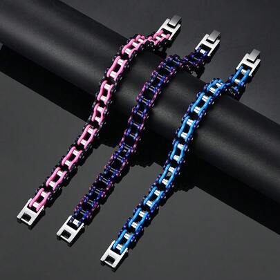 1 pieza Pulsera de cadena de motocicleta de acero inoxidable de estilo punk rock unisex, pulsera de cadena de bicicleta de moda para motociclistas, joyería hip hop, nuevo regalo de cumpleaños para uso diario para hijo, esposo, novio, novia