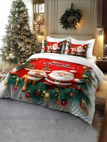 2/3pcs Christmas Bedding Set, Soft & Comfortable Duvet Cover Set With Digital Printing Of Santa Claus, Sleigh, Snowman, Bell, Reindeer, Pine Tree, Suitable For Bedroom, Guest Room, Dorm, Hotel - Multicolor - View 5