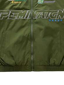 Chaqueta casual de manga larga con estampado de letras para hombre, chaqueta de calle para primavera y otoño, chaqueta de carreras negra de motociclista, chaqueta bomber de diseñador de manga larga para salir, edición de ropa urbana, para regalos a amigos, esposo, novio