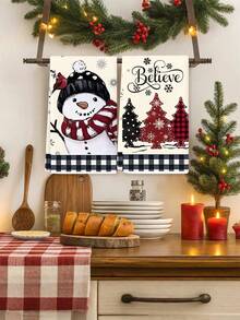 2pcs Super Soft Microfiber Christmas Hand Towels, Plaid, Santa Claus & Snowman Pattern Design Dish Cloths, Kitchen Cleaning Rags, Suitable For Christmas Kitchen & Bathroom Decor, Advent Gift, Christmas Surprise - Multicolor - View 8
