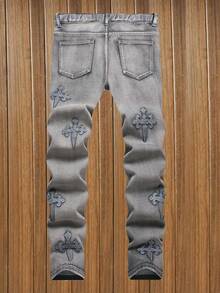 Boys Casual Elastic Waist Distressed Jeans - 灰色 - 查看 2