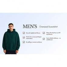 Men Oversized Pullover Drop Shoulder Hoodie Heavyweight CVC Fleece Kangaroo Pocket Relaxed Fit Sweatshirt Blanks - 黑色 - 查看 5