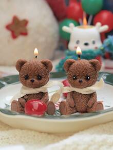 1/2pcs Realistic Teddy Bear Shaped Scented Candle, Cute Souvenir Gift, Handmade Luxury Bear Candle, Couple Gift, Wedding Favor, Home Decor, Wedding Small Gift - Multicolor - View 1