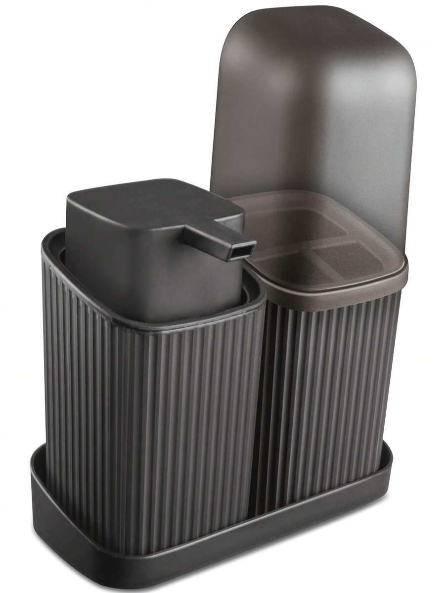 Duo Bathroom Kit - Liquid Soap Holder - Toothbrush Holder - Tray - Black - View 1