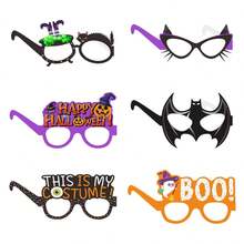 6pcs Halloween Party Glasses Decorations - Black Cat, Pumpkin, Ghost Paper Glasses For Costume And Photo Booth Props,Christmas