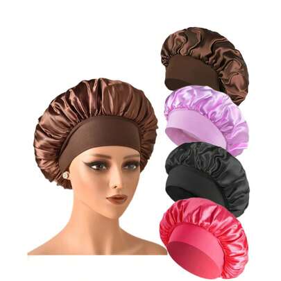 4pcs Women's Multi-Color Satin Wide-Brim Sleep Cap/Hair Cap, Suitable For Daily Use