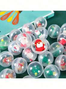 1 pieza Bola cápsula transparente con Papá Noel y reno en miniatura, decoración navideña y regalo de fiesta