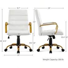 Office Desk Chair MidBack Adjable PU Leather Executive Chair W Gold Ame White Seat - Vàng trắng - Xem 3