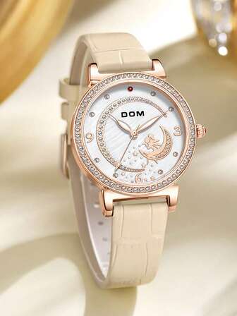  DOM elegante Damenuhr wasserdicht, Mond und Diamant-besetzt