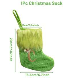 1pc Green Fluffy Christmas Stockings, Christmas Decorations Stocking Socks, Christmas Party Favors Gift Bags, Christmas Hanging Stocking Ornaments With A-Z Alphabet, Christmas Tree Decorations, Christmas Gift Ideas, Christmas Decorations 2025, Christmas Gift Packaging Bags, Christmas Tree Decorations, Home Decor, Room Decor, Winter Festival Fireplace Decor, Christmas Decor, Xmas Party Decor, Christmas Party Supplies