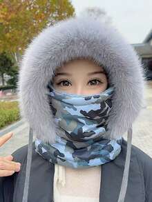 New Winter Windproof Cycling Thermal Equipment Thick Fleece Ear Protection Trapper Hat & Neck Warmer, Polyester Fiber