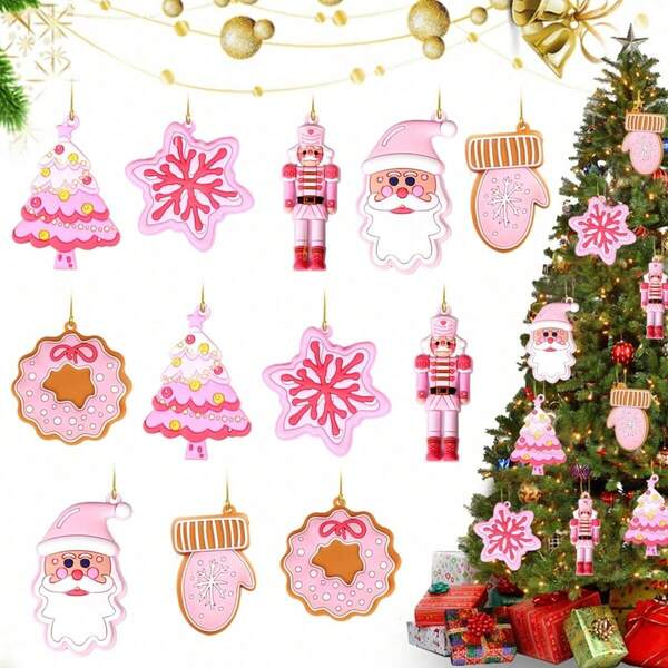 12/24 Pcs Pink Nutcracker Decorations: Add Sweet Vibes To Your Christmas Tree Decorations! Christmas Halloween Thanksgiving Easter Gifts,Christmas Tree,Santa Claus,Christmas Decorations,Gingerbread House,Christmas Gifts Christmas Tree Hangings,Christmas Gifts