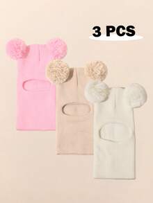 1pc Infant/Toddler Newborn Black Cute Knit Double-Ball Balaclava Ski Mask Hat, Suitable For Winter, Warm And Casual, Baby Boy Girl Kids Beanie Hat For Outdoor & Daily Use - Multicolor - View 17