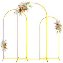 3 Pack Metal Arch Stand Gold Wedding Arch Frame Set Of Balloon Arched Stands 6ft 6.6ft 7.2ft Backdrop Stands For Parties Vintage Backdrop Arch Stand Frame For Birthday Garden Wedding Decoration - Vàng - Xem 1