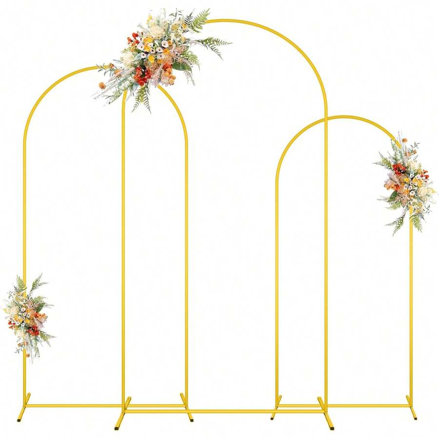3 Pack Metal Arch Stand Gold Wedding Arch Frame Set Of Balloon Arched Stands 6ft 6.6ft 7.2ft Backdrop Stands For Parties Vintage Backdrop Arch Stand Frame For Birthday Garden Wedding Decoration - Vàng - Xem 1
