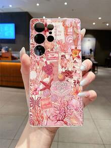 1 pieza Funda de teléfono transparente de TPU suave con diseño de concha, tortuga marina y flor de coral, anti-arañazos, anti-huellas dactilares, protección de la lente de la cámara, compatible con Apple, Nothing, Pixel, INFINIX, Redmi