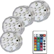 Set de 4 piezas/2 piezas/1 pieza. Juego de luces LED multicolor subacuáticas para verano, equipado con control remoto, incluye luces RGB multicolor, funciona con batería, apto para decoraciones de fiestas interiores y exteriores, bases de jarrones, spas, acuarios, estanques, jacuzzis, adornos, decoraciones de festivales, control de botón. Utiliza fuente de luz LED.
